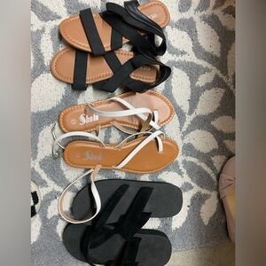 SHEIN White and Tan Strappy Flat Sandals